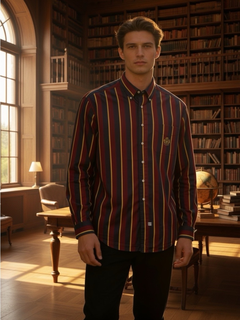 Ralph Lauren Men's M Striped Button Down Shirt Red Yellow Navy Casual Dad Core